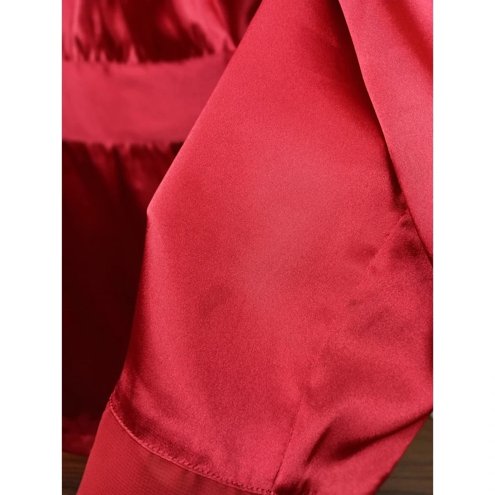 vintage S Red satin belted luxury lace‎ robe valentines date night loungewear